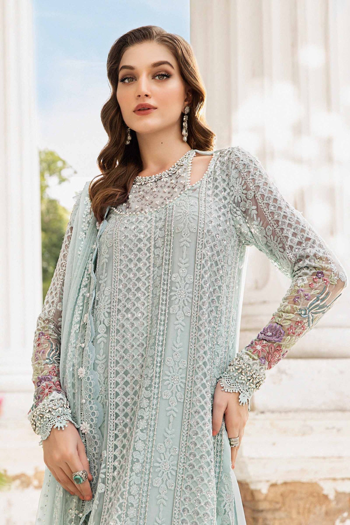 Maria B | Unstitched Embroidered Chiffon Suit | MPC-24-103-Ice Blue