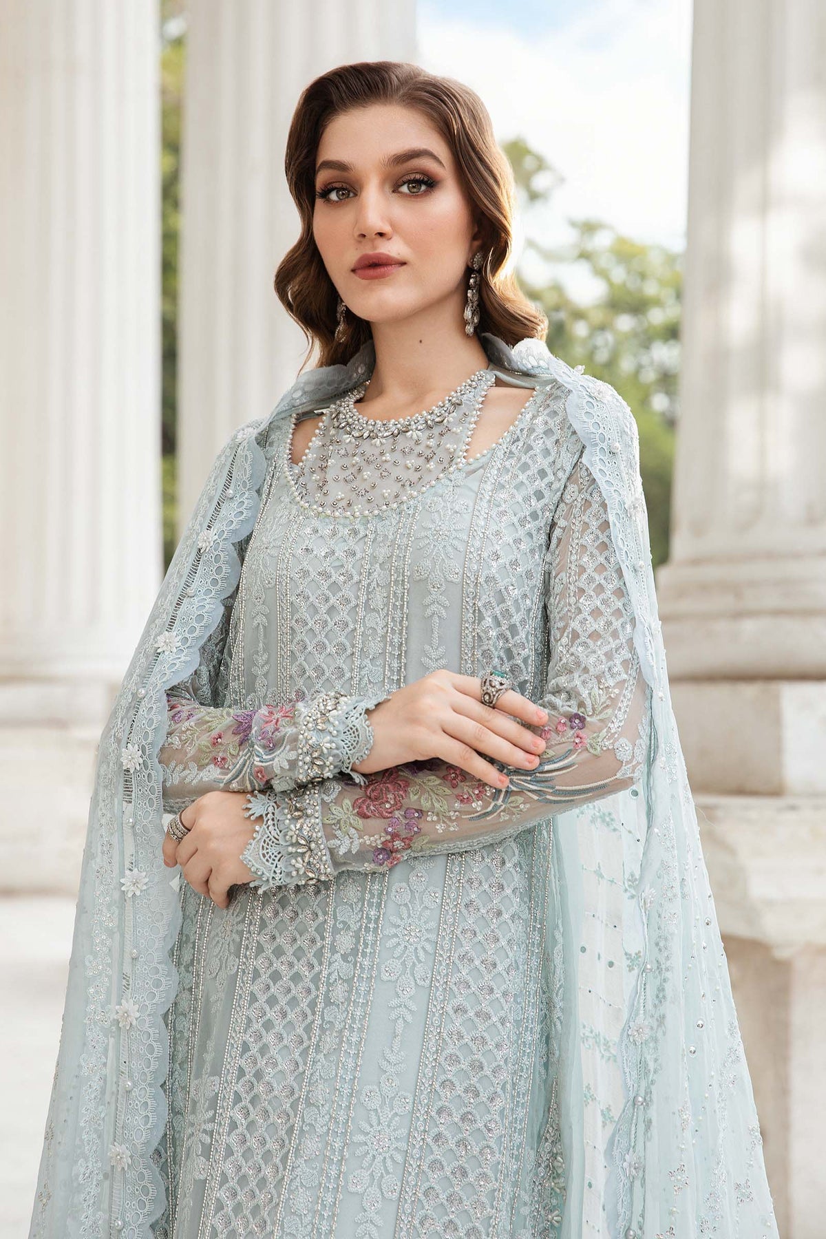 Maria B | Unstitched Embroidered Chiffon Suit | MPC-24-103-Ice Blue