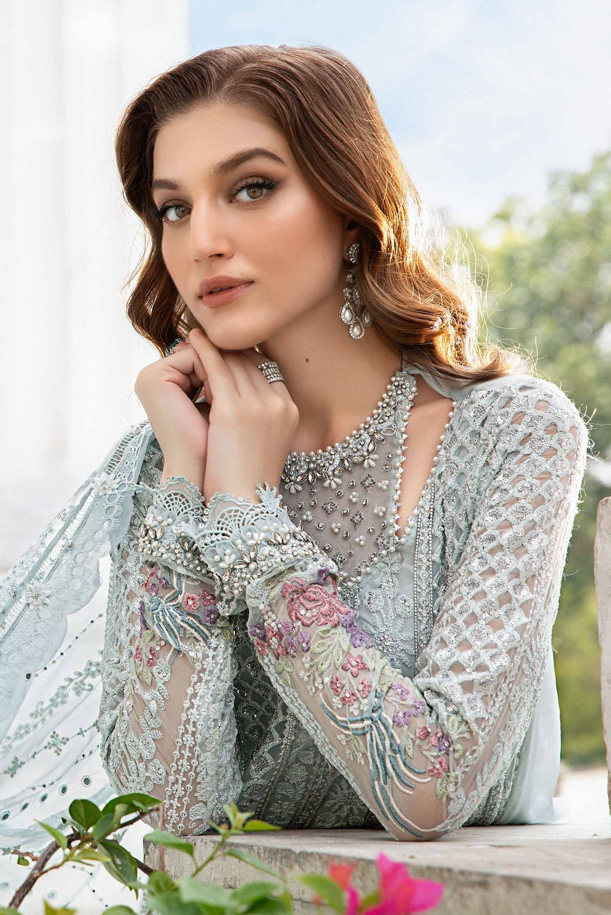 Maria B | Unstitched Embroidered Chiffon Suit | MPC-24-103-Ice Blue