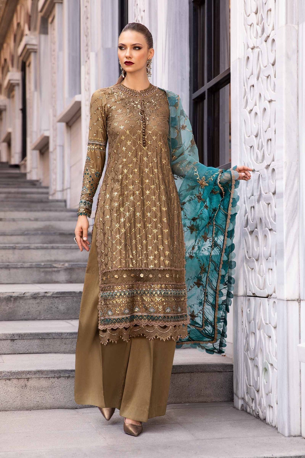 Maria B Embroidered Satin Suit - Formal - CST-808